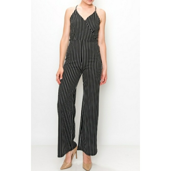 NWT - B&W STRIPE SPAGHETTI CRSS STRAP BACK JMPSUIT - Picture 4 of 6